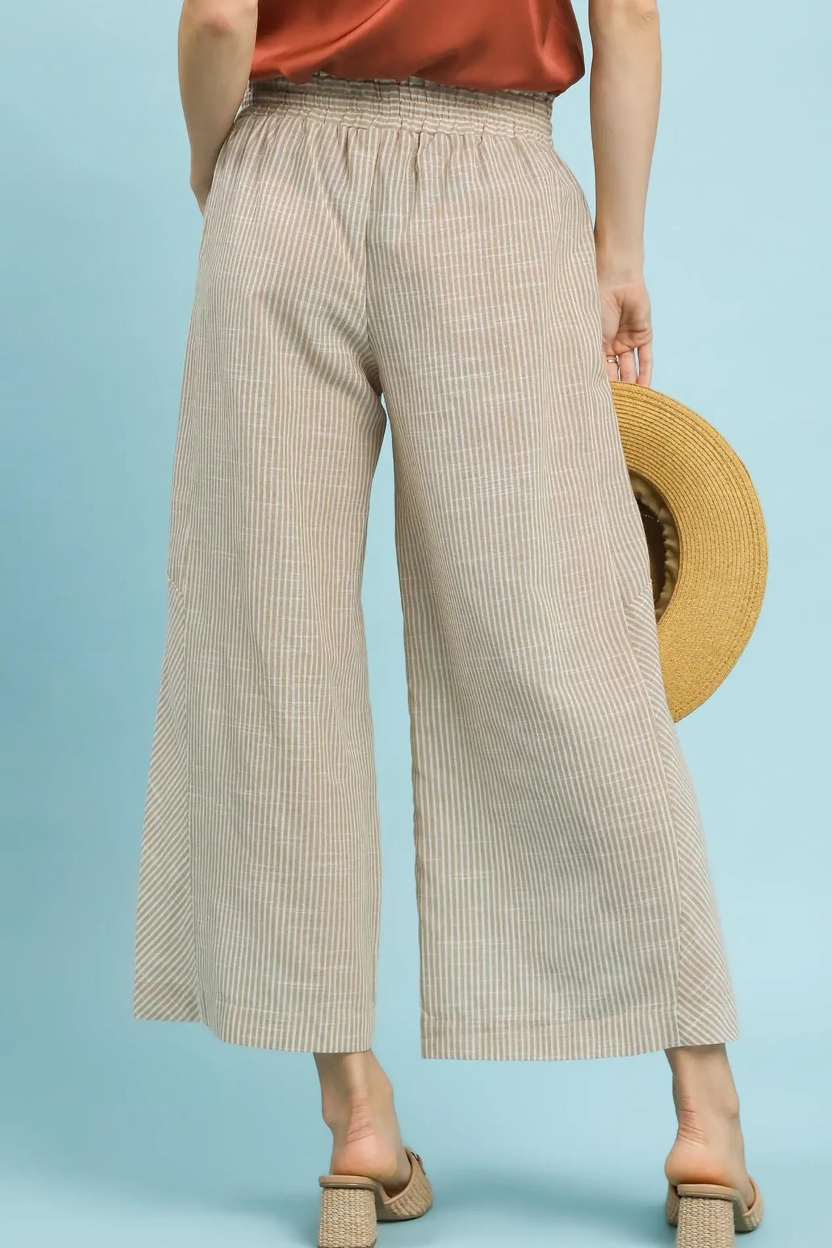 Linen Blend Stripe Wide Leg Pants | Tan