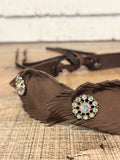 Hand Cut Leather+Rhinestone Hat Band | Brown