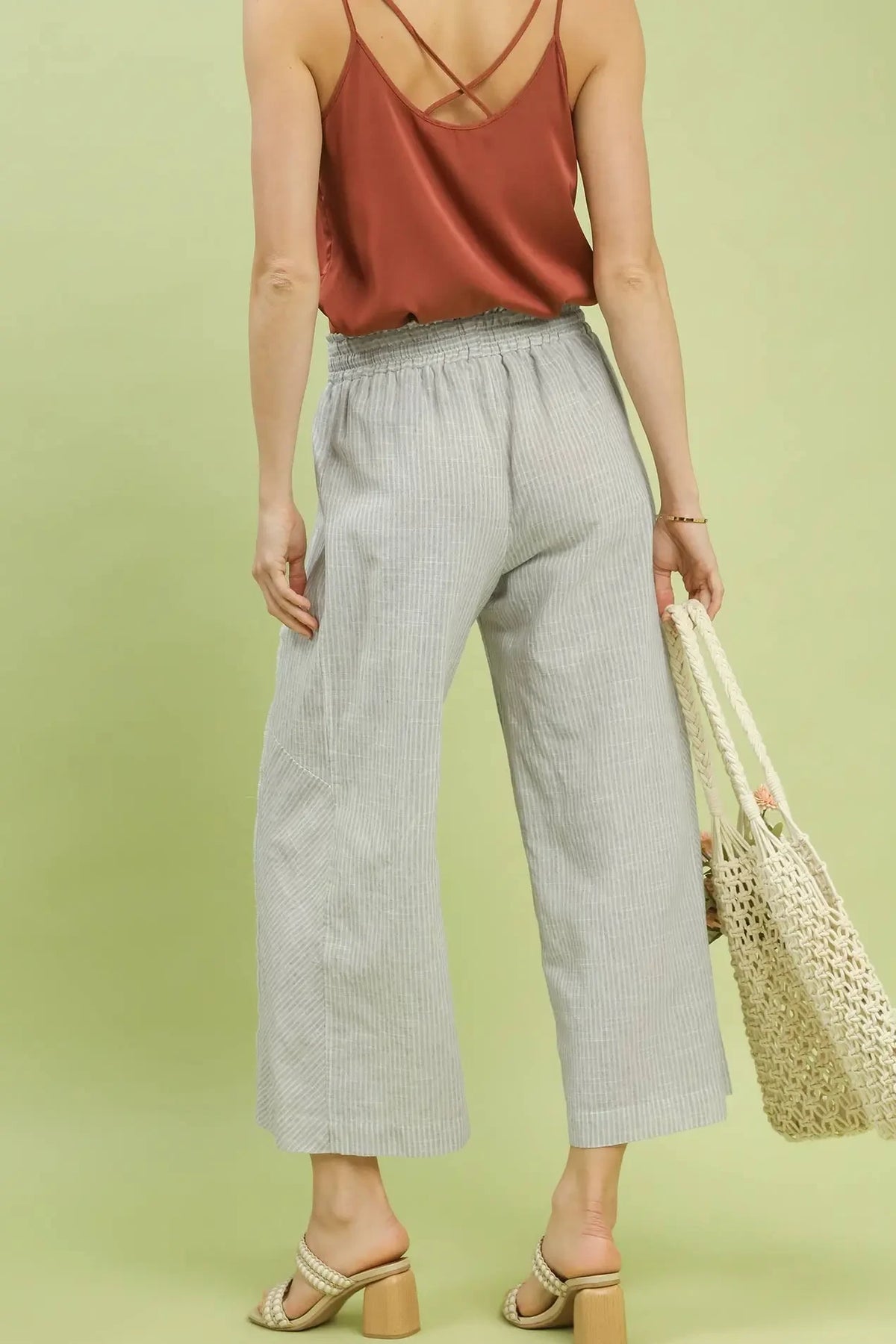 Linen Blend Stripe Wide Leg Pants | Oatmeal