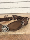 Hand Cut Leather+Rhinestone Hat Band | Brown