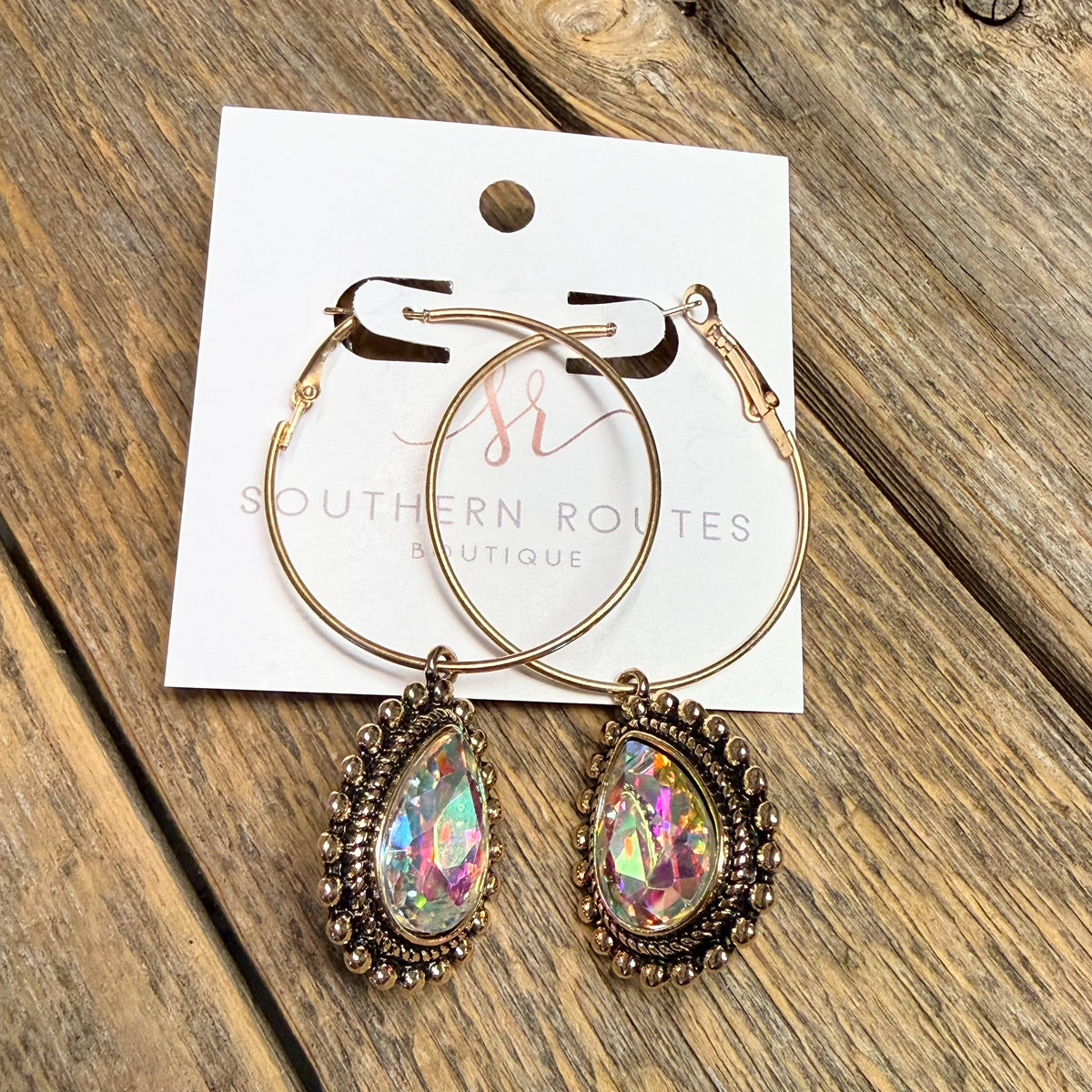 AB Crystal Hoop Earrings | Gold