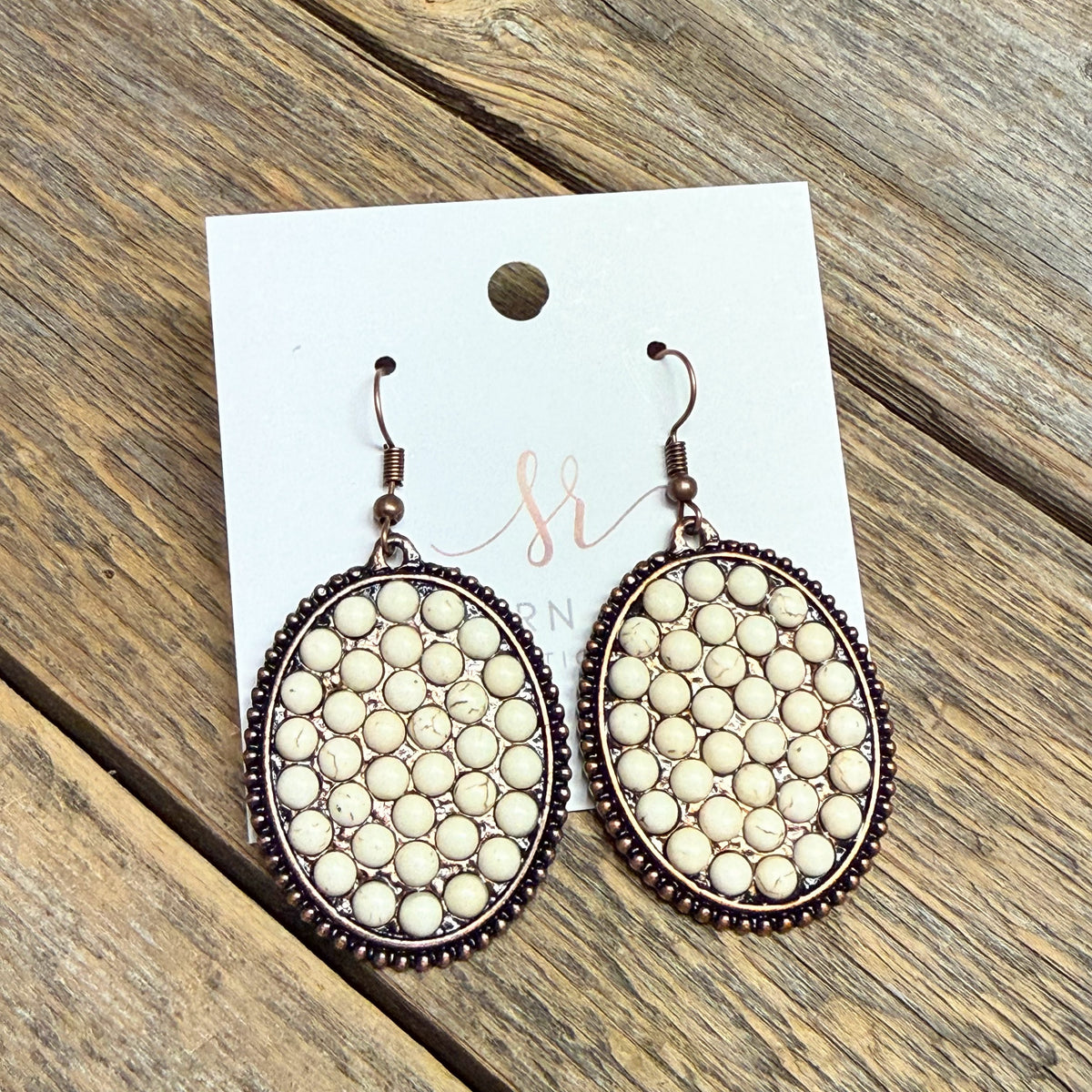 Oval Western Earrings | Ivory/Bronze