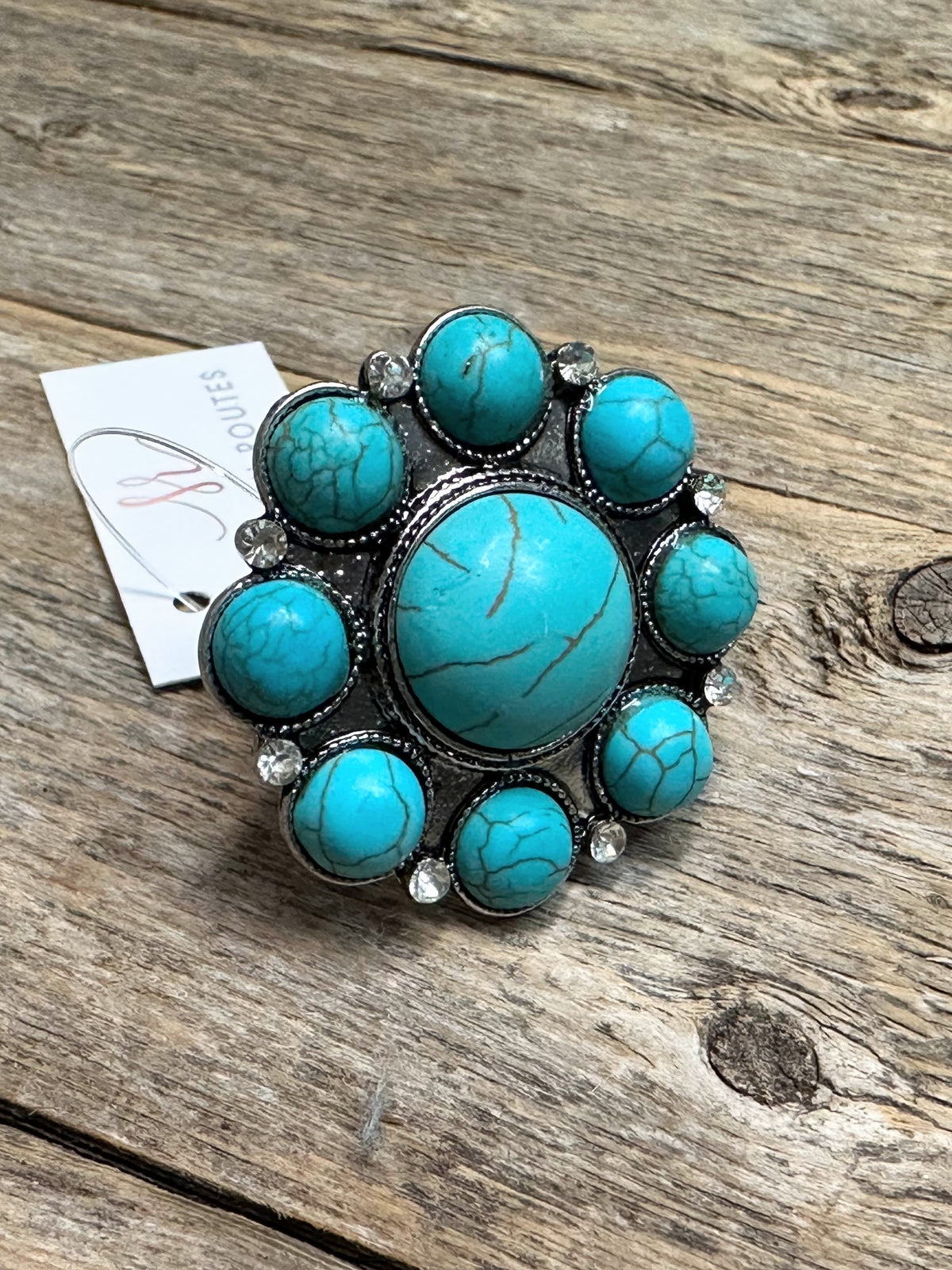 Western Beaded Stretch Ring | Silver+Turquoise