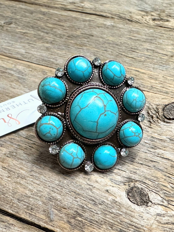 Western Beaded Stretch Ring | Copper+Turquoise