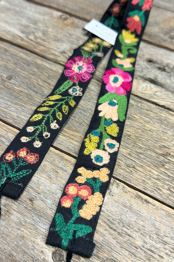 Embroidered Floral Hat Band | Black