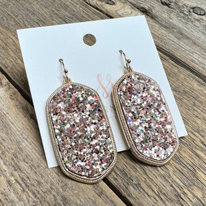 Glitter Oblong Earrings | Pink Multi