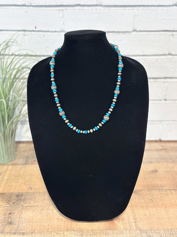Western Silver Beaded Necklace | Turquoise