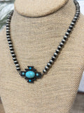 Western Turquoise Stone Aztec Necklace | Silver