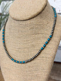 Western Beaded Silver Short Necklace | Turquoise