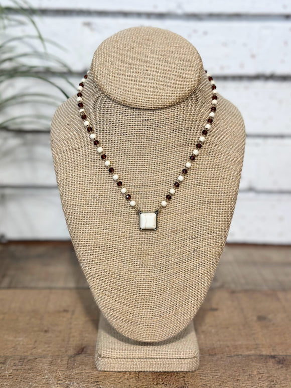 Western Stone Square Short Necklace | Ivory+Gold