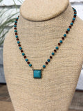 Western Stone Square Short Necklace | Turquoise+Gold