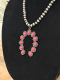 Western Squash Blossom Long Necklace | Hot Pink+Silver