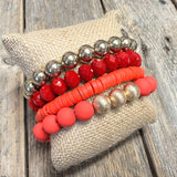 Crystal+Rubber Stretch Bracelet Set | Red