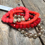 Crystal+Rubber Stretch Bracelet Set | Red