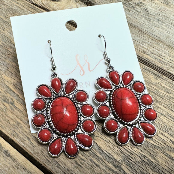 Western Stone Earrings | Red+Silver