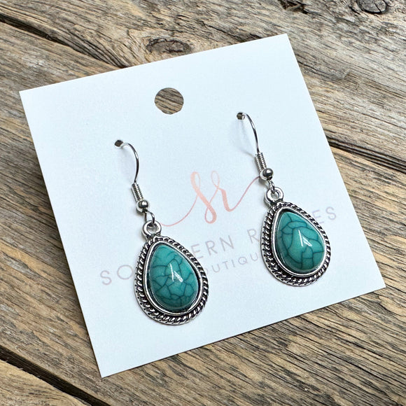 Western Stone Petite Drop Earrings | Turquoise+Silver