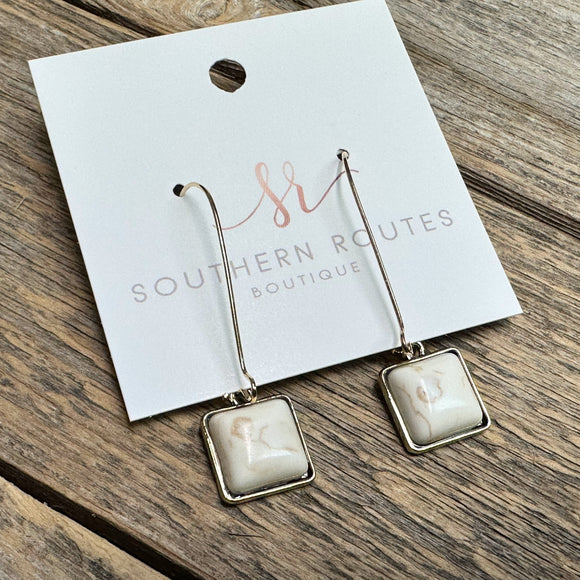 Western Stone Square Drop Earrings | Ivory+Gold