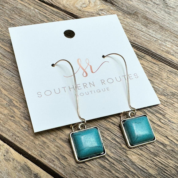 Western Stone Square Drop Earrings | Turquoise+Gold