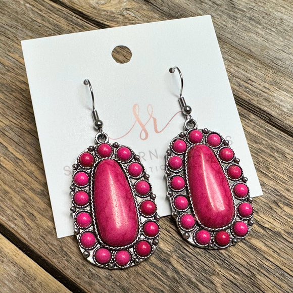 Western Stone Earrings | Hot Pink+Silver