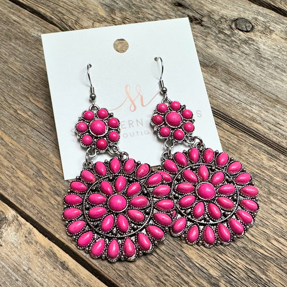 Western Stone Earrings | Hot Pink+Silver