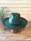 Vegan Suede Pencil Brim Rancher Hat | Emerald