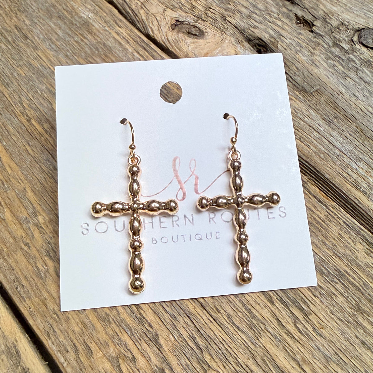 Bead Metal Cross Earrings | Gold
