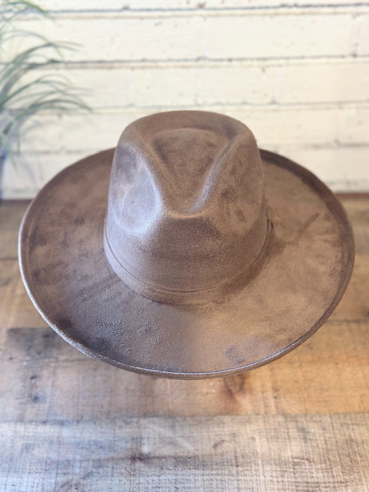 Vegan Suede Pencil Brim Rancher Hat | Dark Taupe