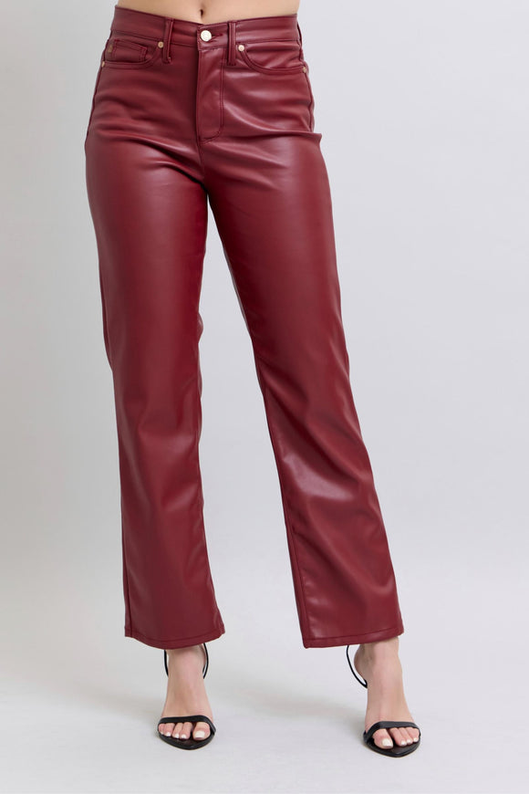 Judy Blue Faux Leather Pants | Burgundy