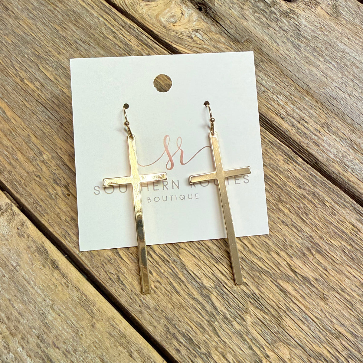 Shiny Metal Cross Earrings | Gold