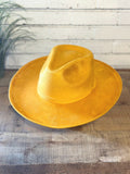 Vegan Suede Pencil Brim Rancher Hat | Mustard