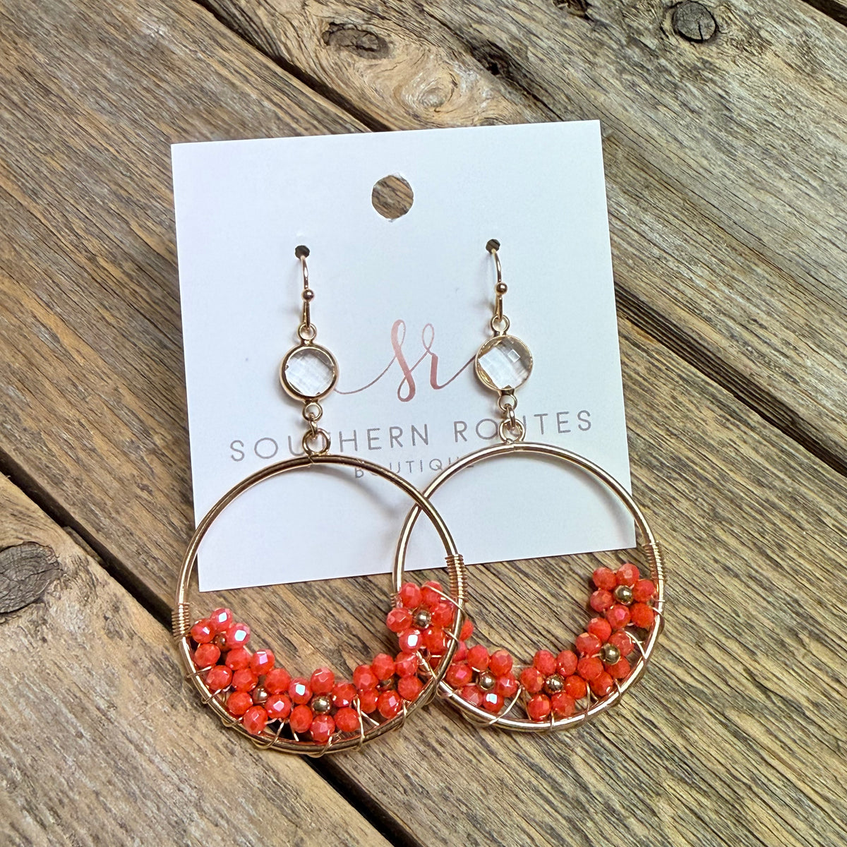 Clear Crystal Floral Circle Drop Earrings | Coral