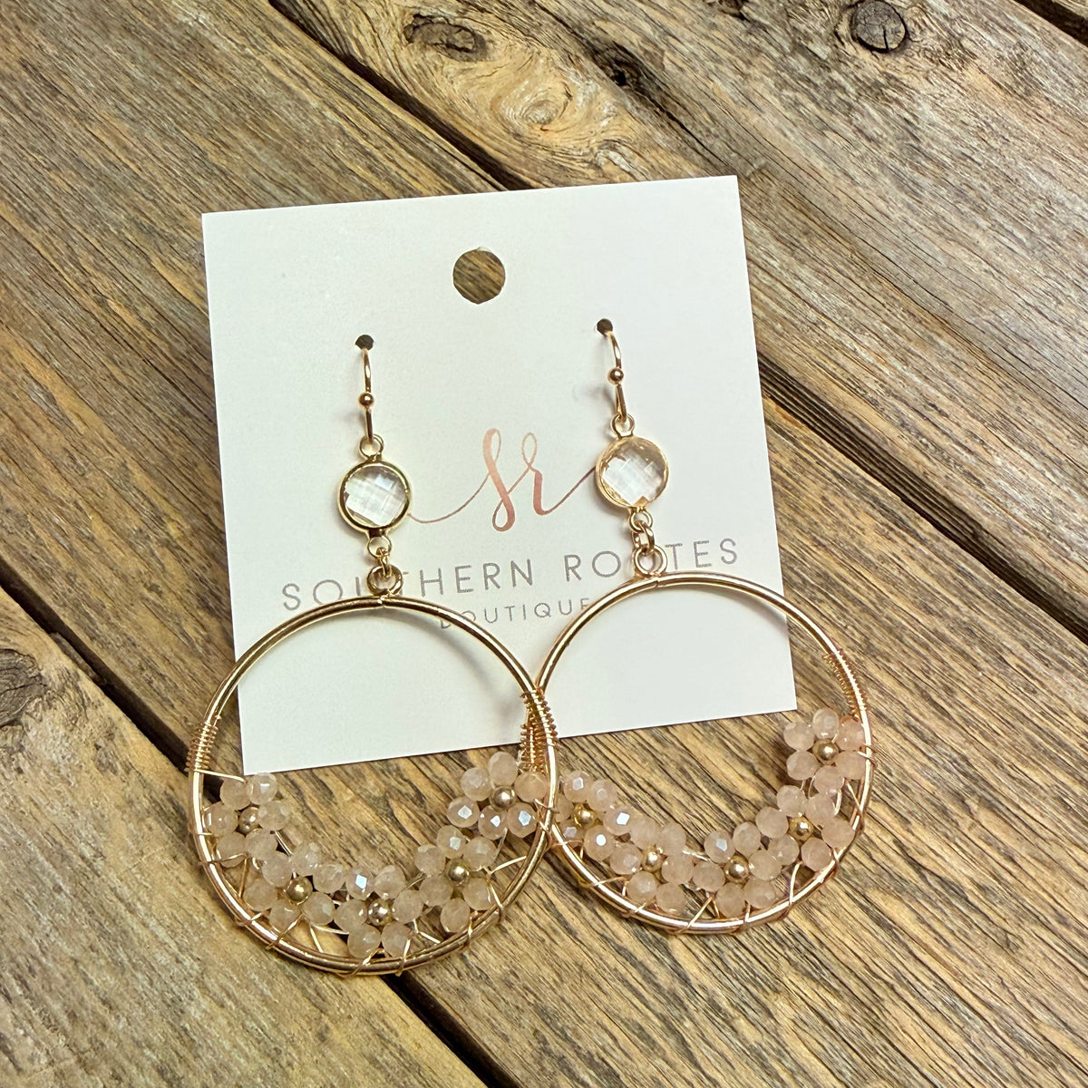 Clear Crystal Floral Circle Drop Earrings | Blush