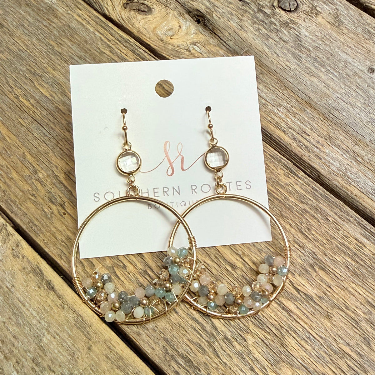 Clear Crystal Floral Circle Drop Earrings | Pastel Multi