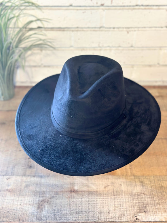 Vegan Suede Flat Brim Rancher Hat | Black