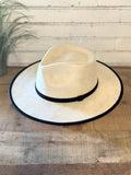 Vegan Suede Flat Brim Rancher Hat | Ivory/Black