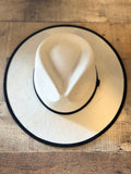 Vegan Suede Flat Brim Rancher Hat | Ivory/Black