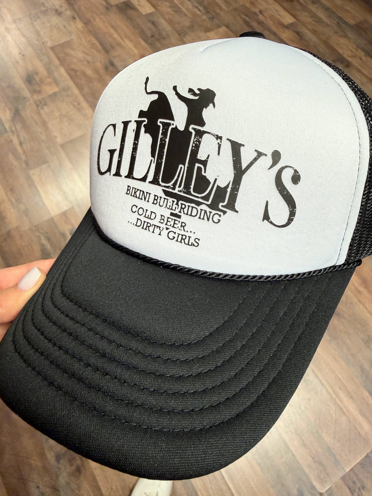 Gilley's Bikini Bull Riding Trucker Cap | Black/White