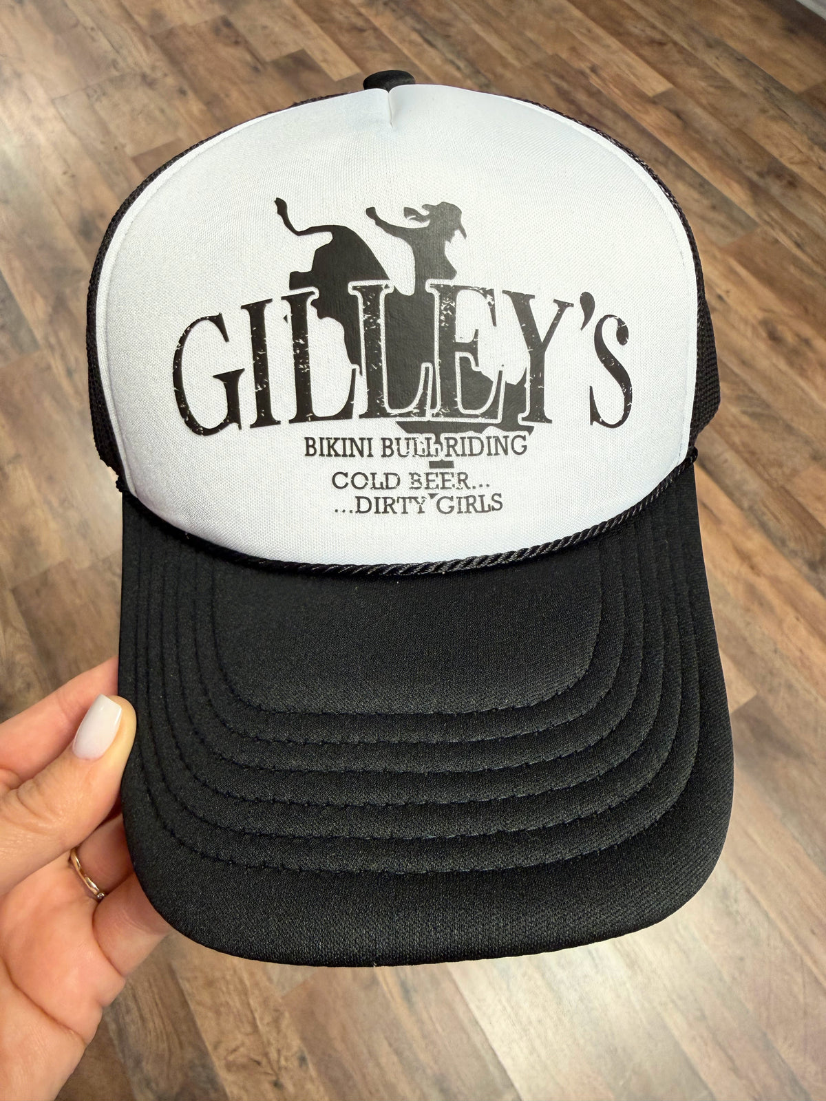 Gilley's Bikini Bull Riding Trucker Cap | Black/White