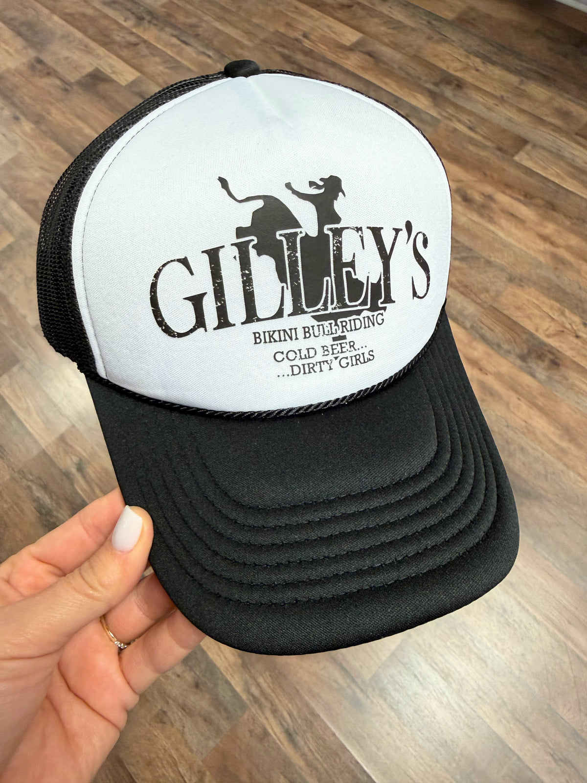 Gilley's Bikini Bull Riding Trucker Cap | Black/White