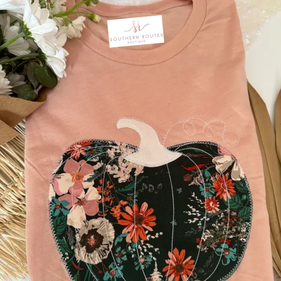 Fall Floral Pumpkin Tee | Peach