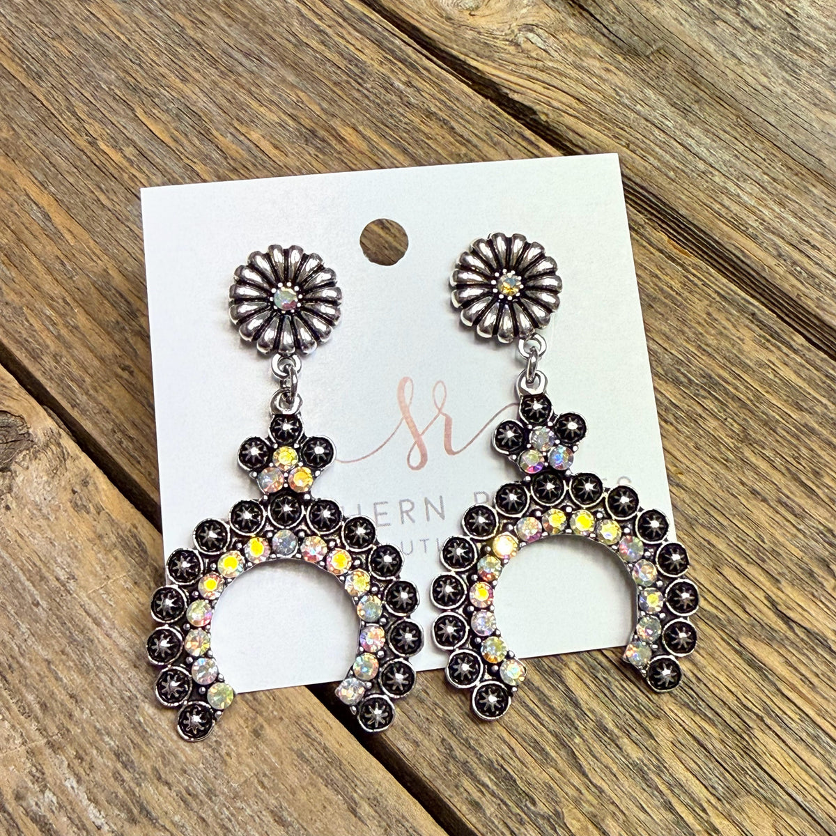 AB Crystal Squash Blossom Western Earrings | Silver