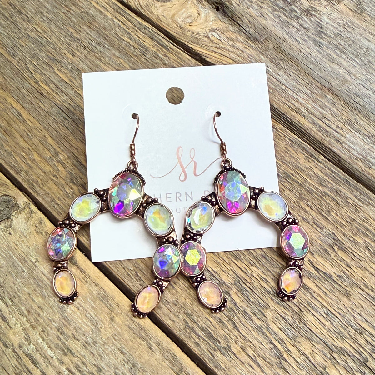 Multi Iridescent Squash Blossom Western Earrings | Bronze