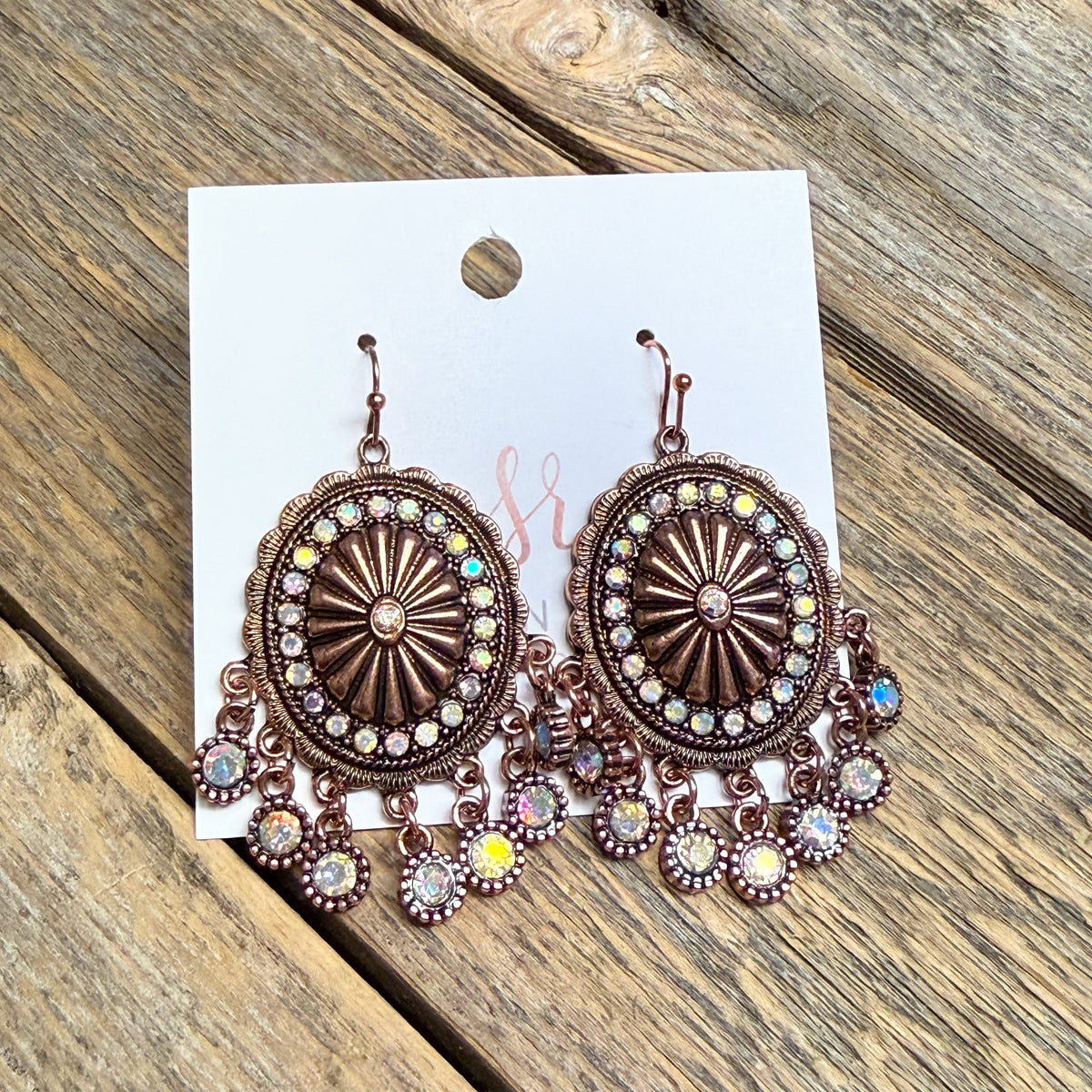 AB Crystal Oval Western Earrings | Bronze