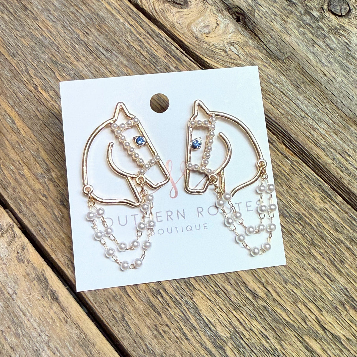 Pearl Horse Western Earrings | Gold