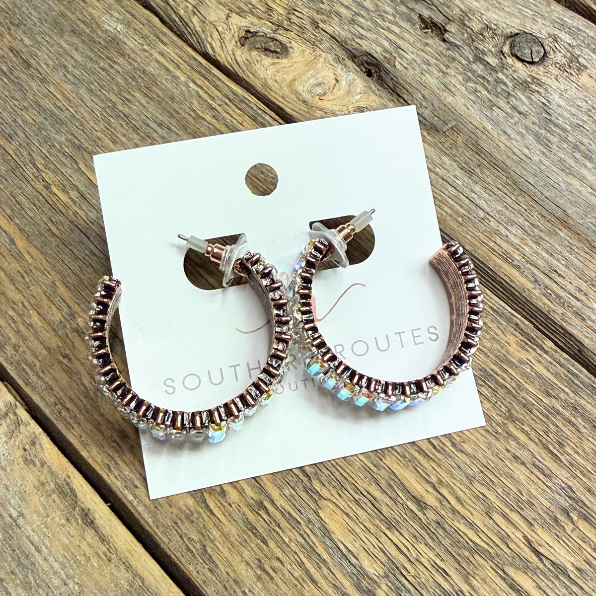 AB Crystal Bar Hoop Western Earrings | Bronze