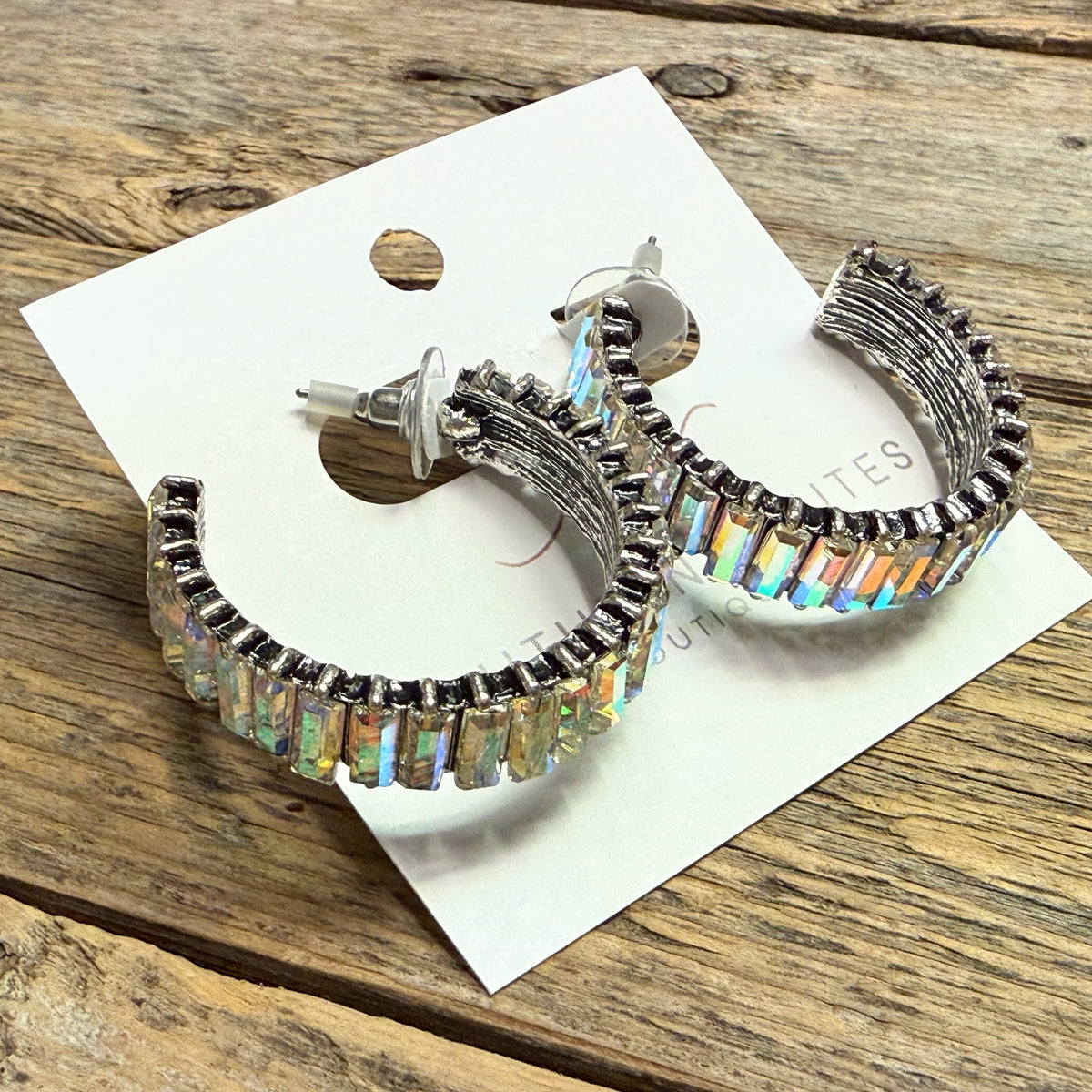 AB Crystal Bar Hoop Western Earrings | Silver
