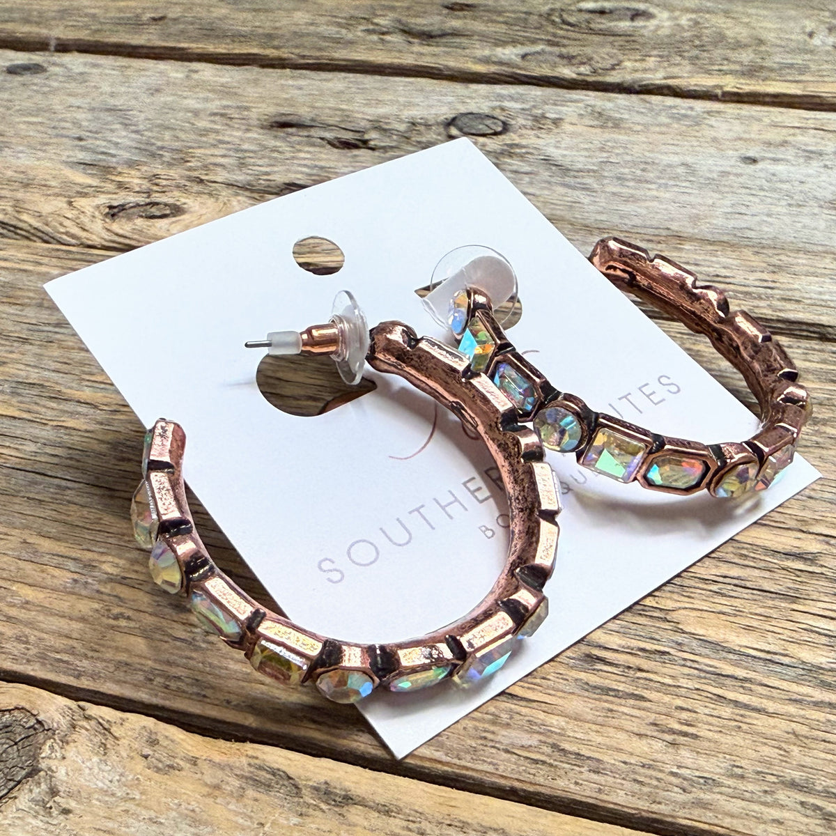 AB Crystal Multi Hoop Western Earrings | Bronze