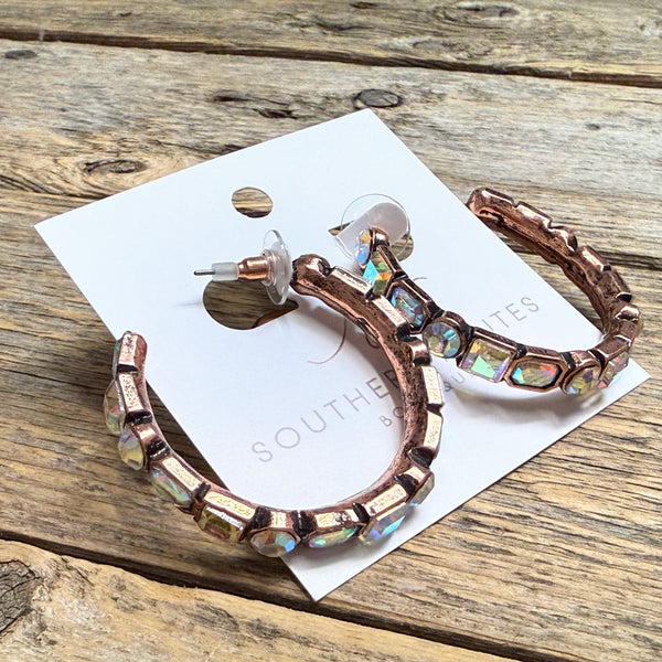 AB Crystal Multi Hoop Western Earrings | Bronze