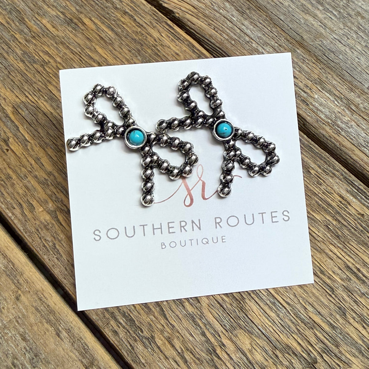 Western Bow Stud Earrings | Silver/Turquoise