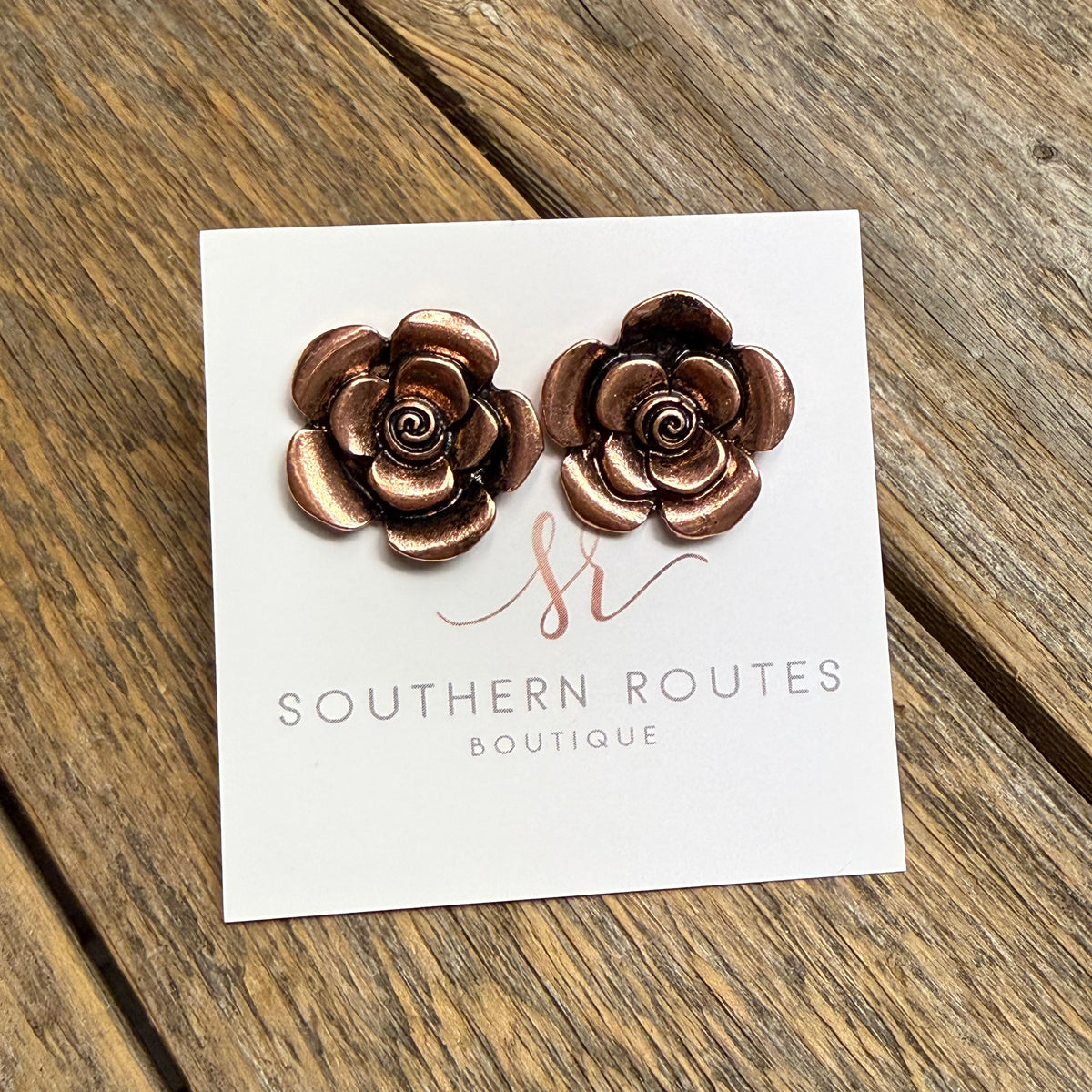 Large Western Flower Stud Earrings | Bronze
